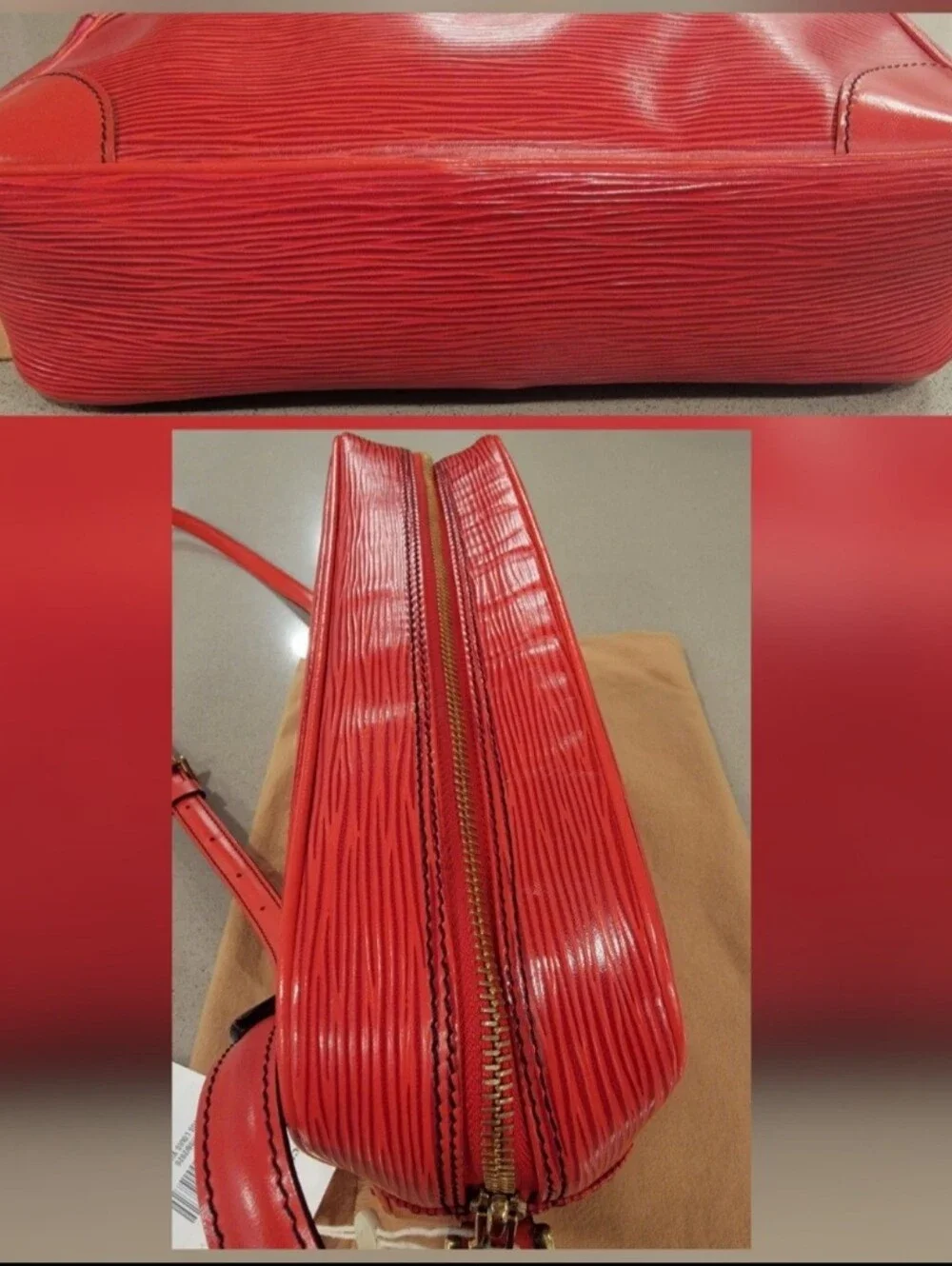 Louis Vuitton Castillan Red Epi Leather Trocadero Crossbody Bag Purse Authentic